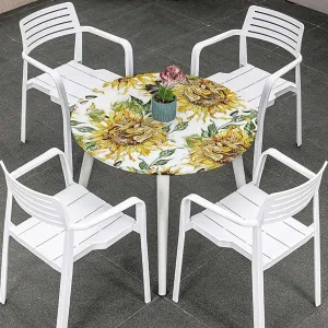 Yellow Marigold Round Fitted Tablecloth with Elastic Edge Watercolor Style Sunflowers Pattern Table Cloth ​ Round Dining Table Covers for Kitchen Picnic Party Fits up 40"-44" Diameter Tables