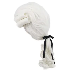 yuehong Long Curly 18th Century Colonial Judge Wig George Washington Cosplay Costume Gentleman Lawyer Heat Resistant Synthetic Fibers Fluffy Durable Breathable Wig (White)