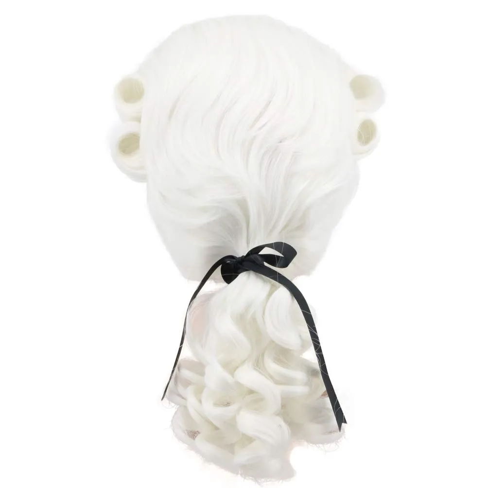yuehong Long Curly 18th Century Colonial Judge Wig George Washington Cosplay Costume Gentleman Lawyer Heat Resistant Synthetic Fibers Fluffy Durable Breathable Wig (White)