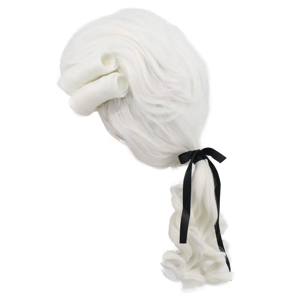yuehong Long Curly 18th Century Colonial Judge Wig George Washington Cosplay Costume Gentleman Lawyer Heat Resistant Synthetic Fibers Fluffy Durable Breathable Wig (White)
