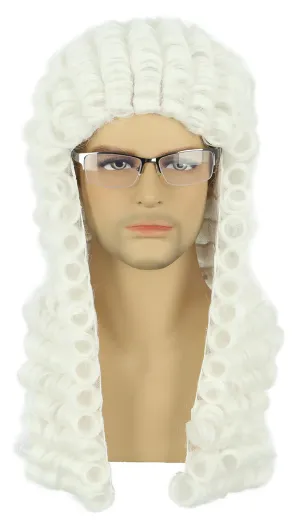yuehong Long Curly White Barrister Judge Wig Gentleman Lawyer Costume Hair Heat Resistant Synthetic Fibers Soft Durable Breathable Wig