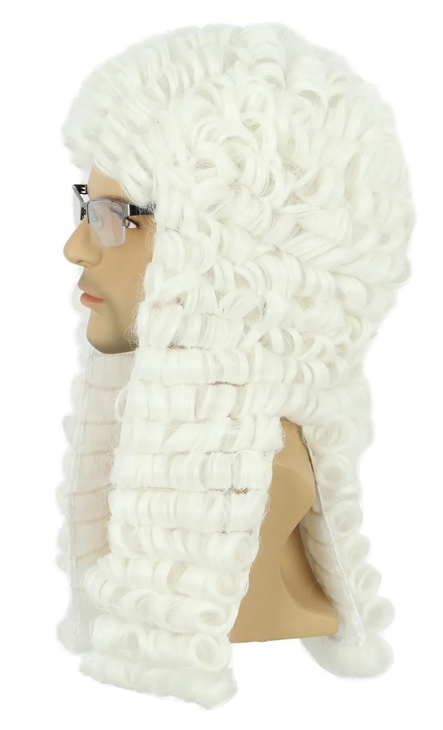 yuehong Long Curly White Barrister Judge Wig Gentleman Lawyer Costume Hair Heat Resistant Synthetic Fibers Soft Durable Breathable Wig