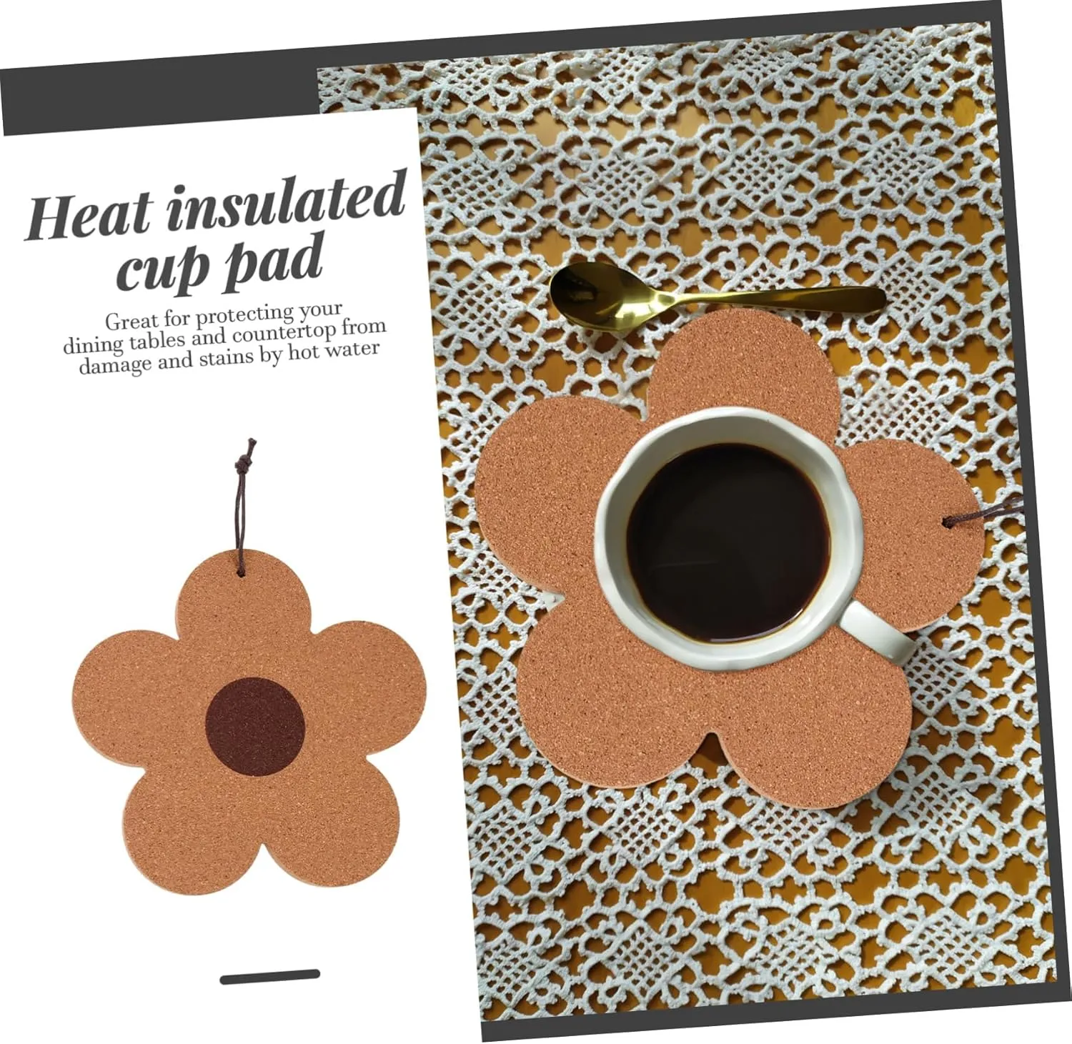 Zerodeko Craftsmanship Cork Coasters 3-Piece Heat-Resistant Cup Mats Adorable Design for Home Dec