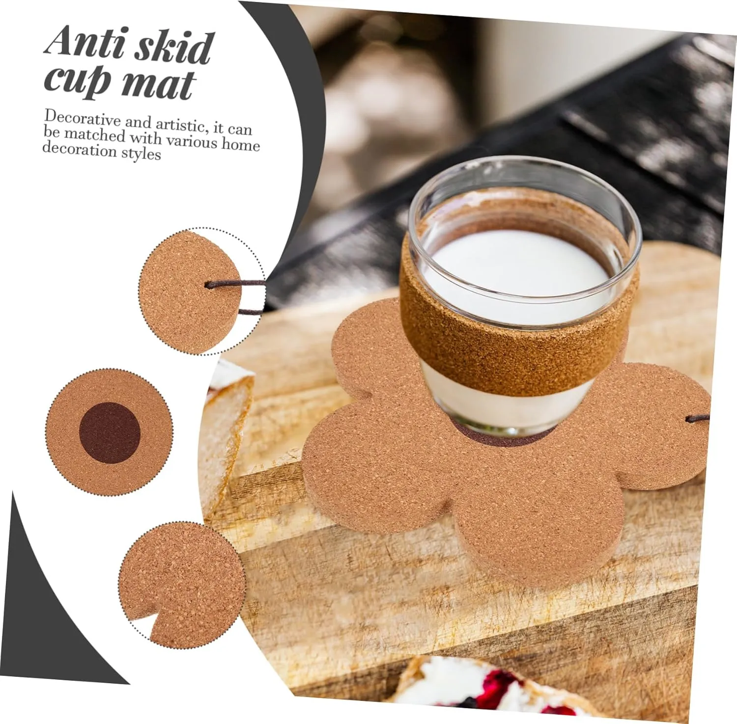Zerodeko Craftsmanship Cork Coasters 3-Piece Heat-Resistant Cup Mats Adorable Design for Home Dec