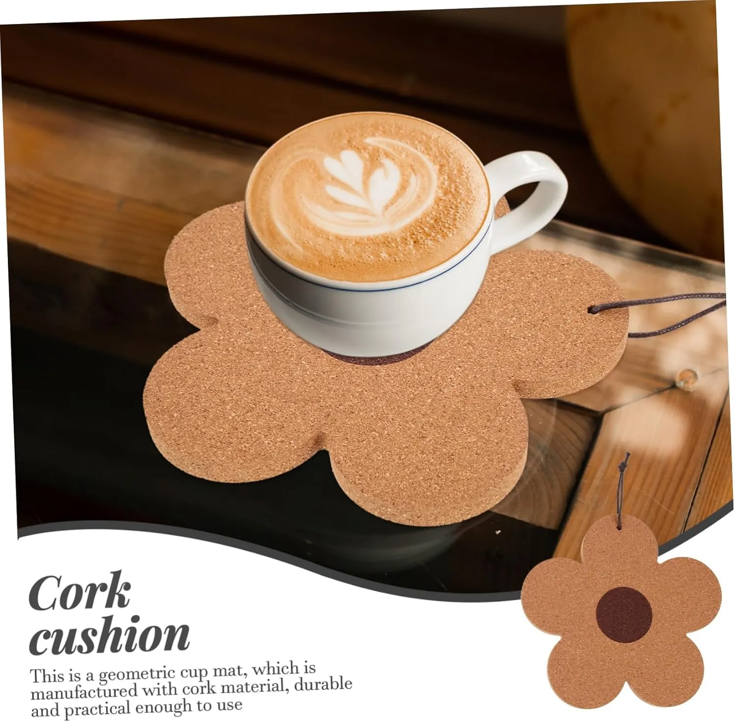 Zerodeko Craftsmanship Cork Coasters 3-Piece Heat-Resistant Cup Mats Adorable Design for Home Dec