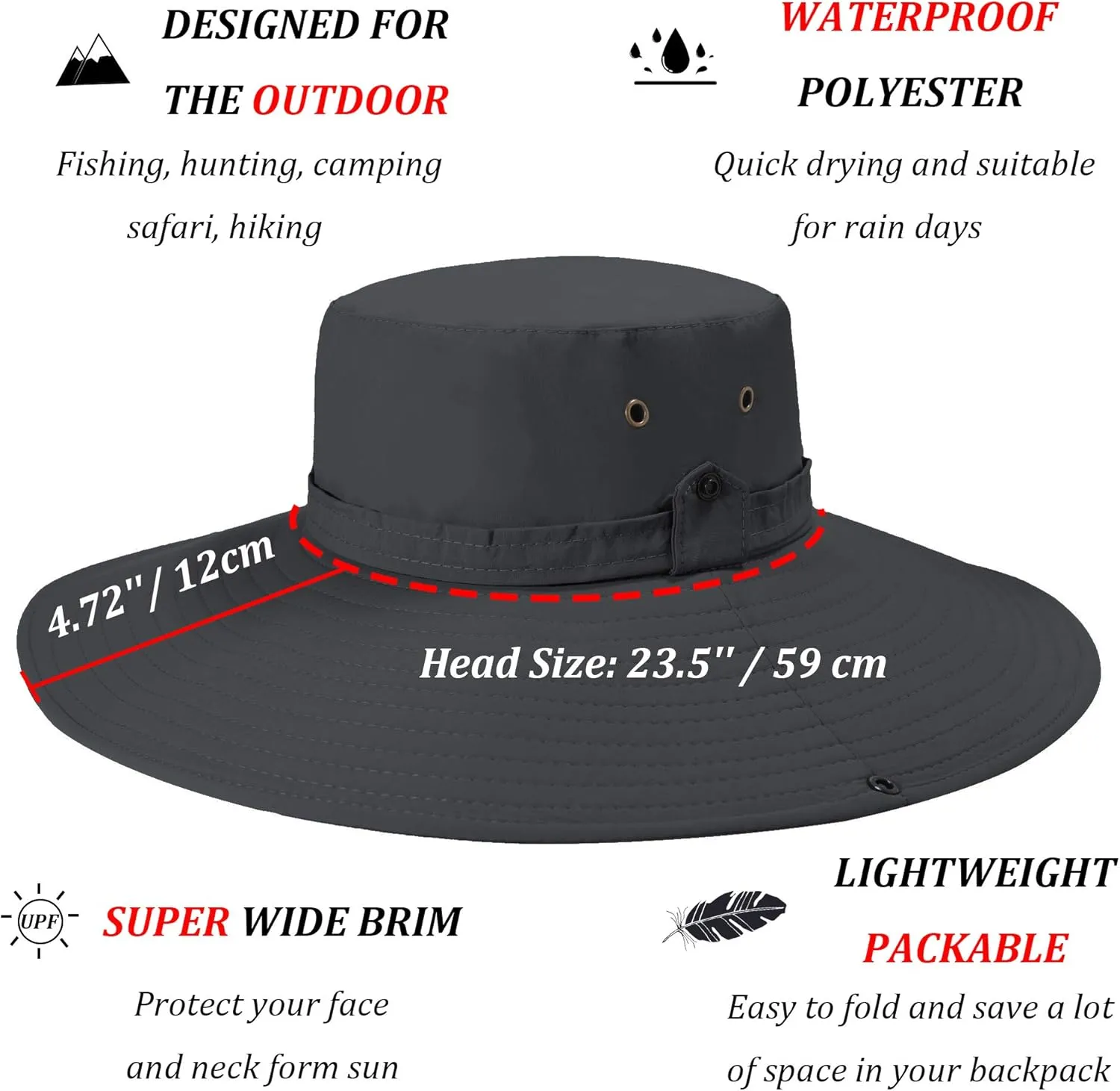 ZLYC Outdoor Extra Wide Brim Sun Hat for Men and Women Waterproof Bucket Boonie Hat