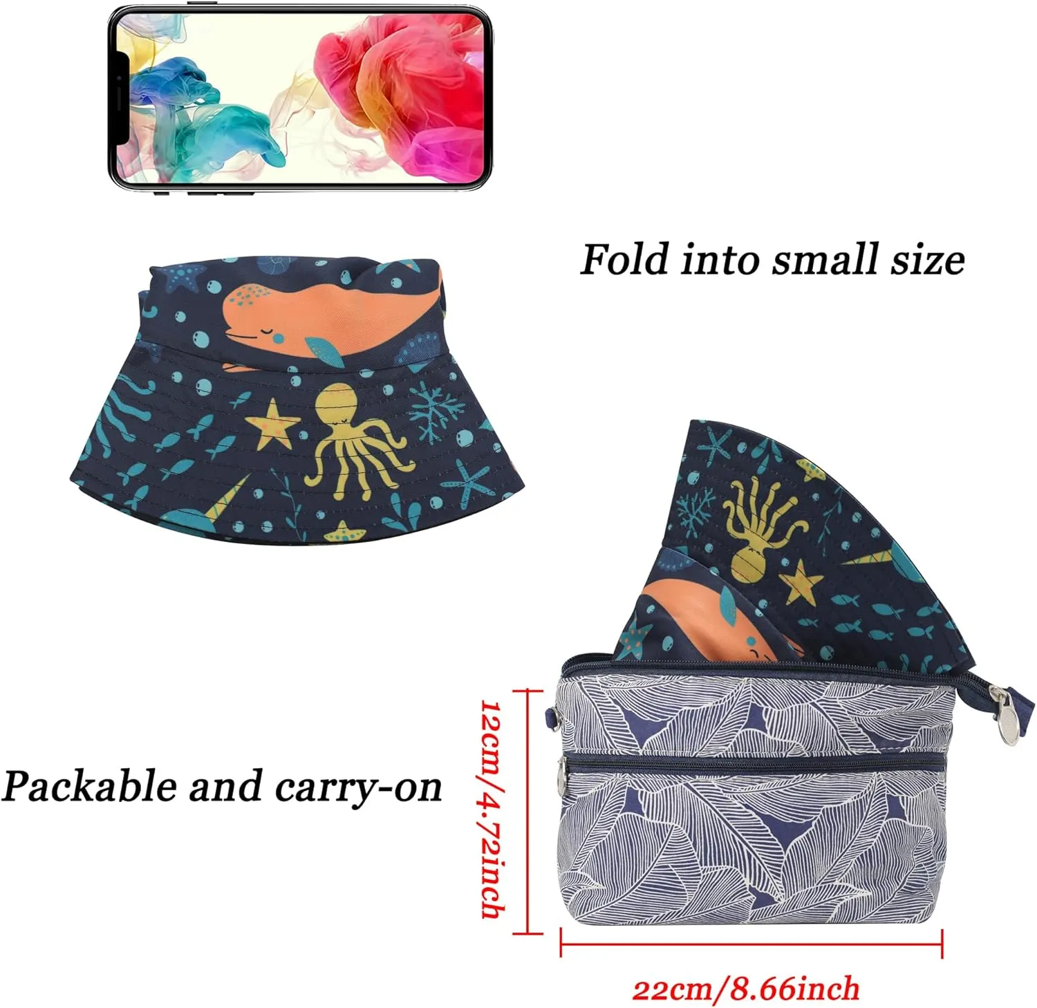 ZLYC Unisex Cute Print Bucket Hat Summer Travel Fisherman Cap for Women Men Teens