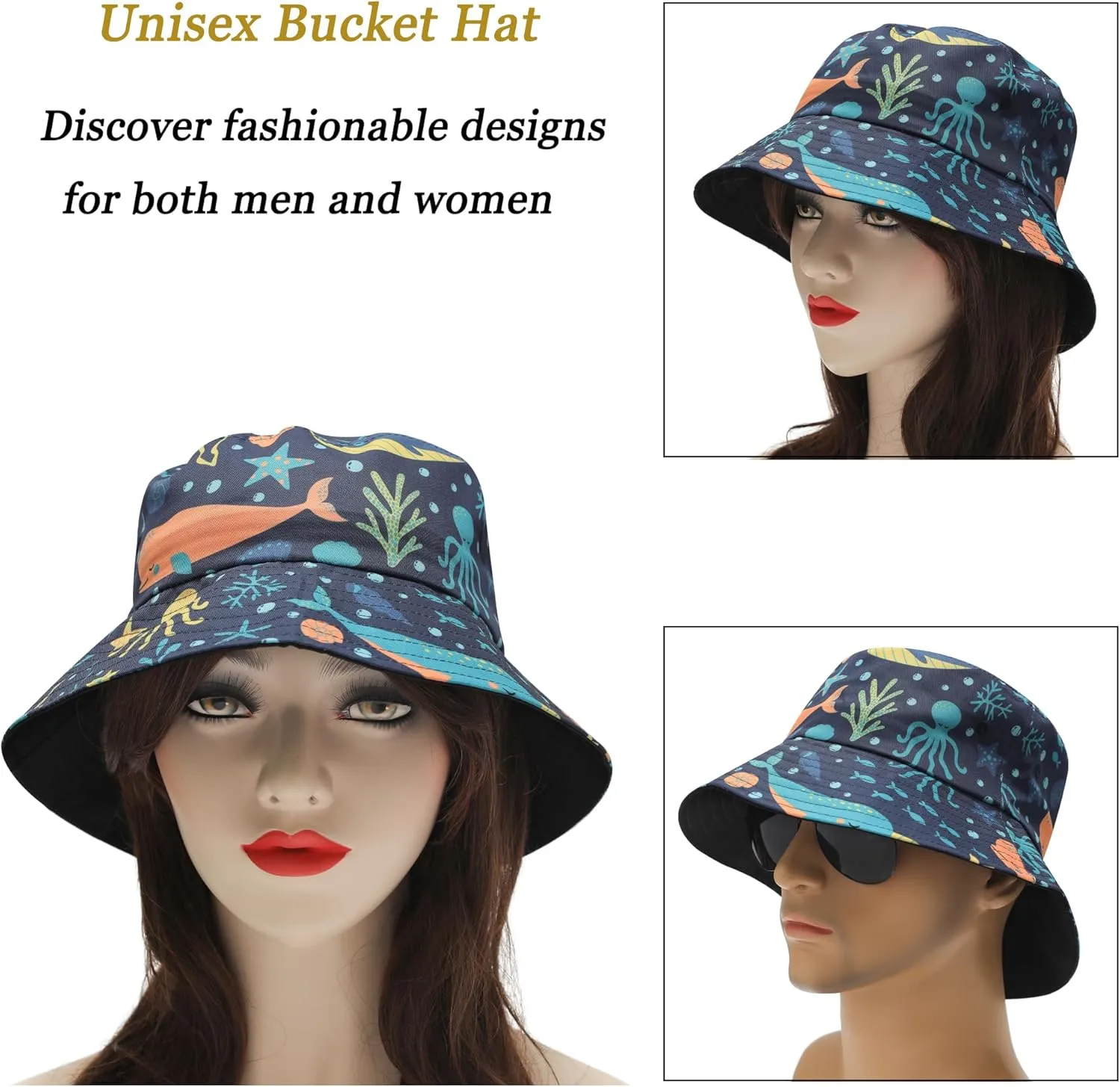 ZLYC Unisex Cute Print Bucket Hat Summer Travel Fisherman Cap for Women Men Teens